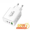 60W 3 Ports USB Type C Charger PD Fast Charging Phone Charger Adapter For iPhone Xiaomi Samsung Huawei EU/US Plug Travel Charger