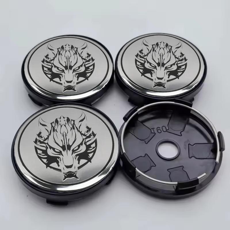 4Pcs/Set 56+60mm Universal Wolf Emblem Car Wheel Center Hub Cap Stickers Auto Rim Cover Exterior Accessories
