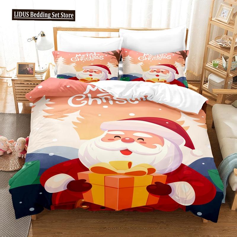 Merry Christmas Duvet Cover Set Twin King Queen Cartoon Santa Claus Bedding Set Polyester Christmas Gingerbread Man Quilt Cover