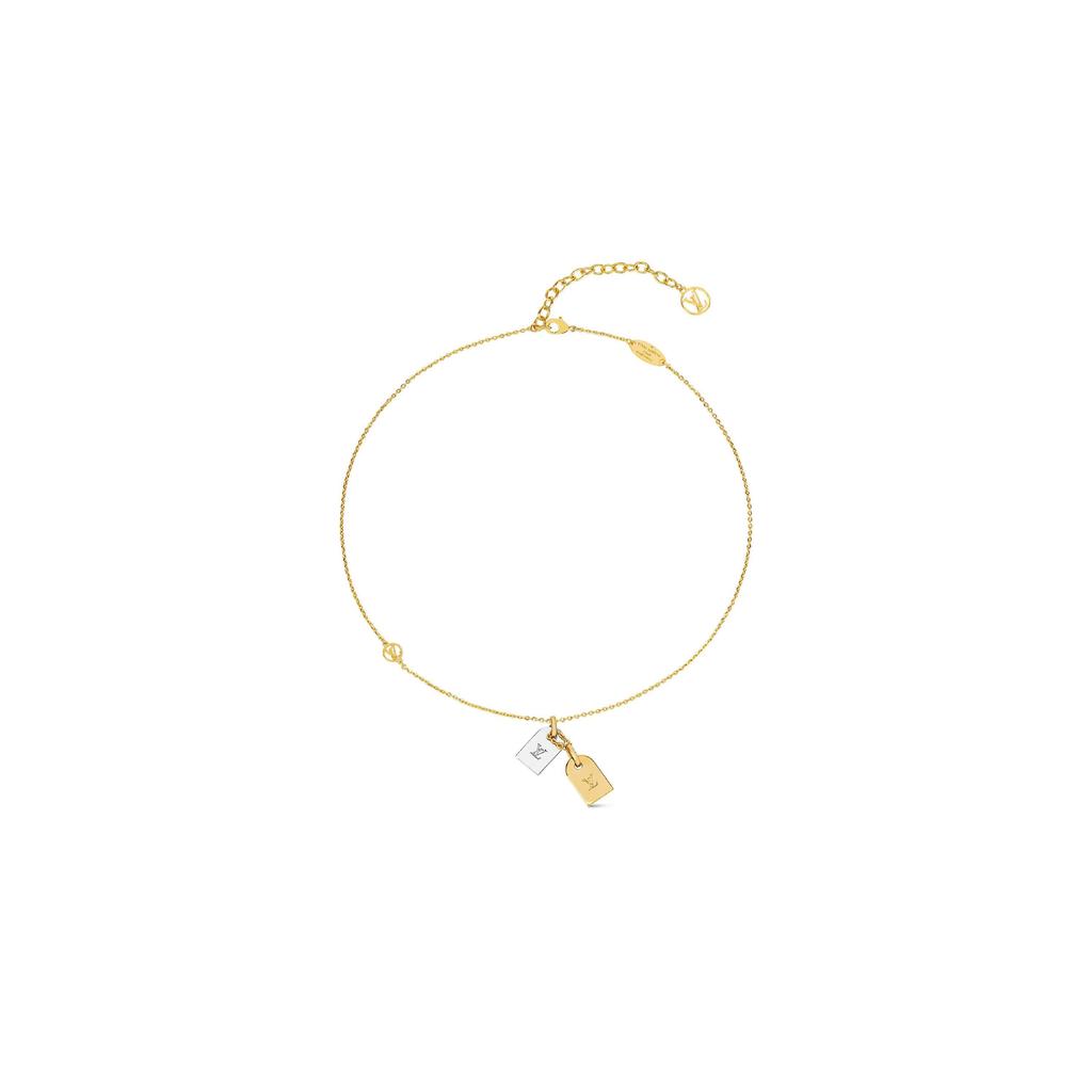Louis Vuitton Nanogram Lv Initials Brass Plated Silver Necklace Unisex Necklace Gold M63141
