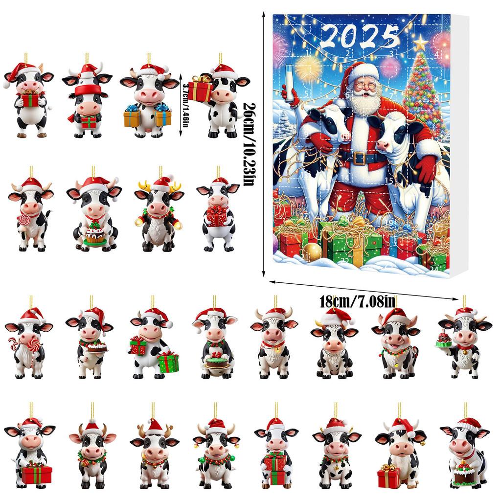 Christmas Countdown Series Cow Farm Acrylic Ornaments For Tree Decoration