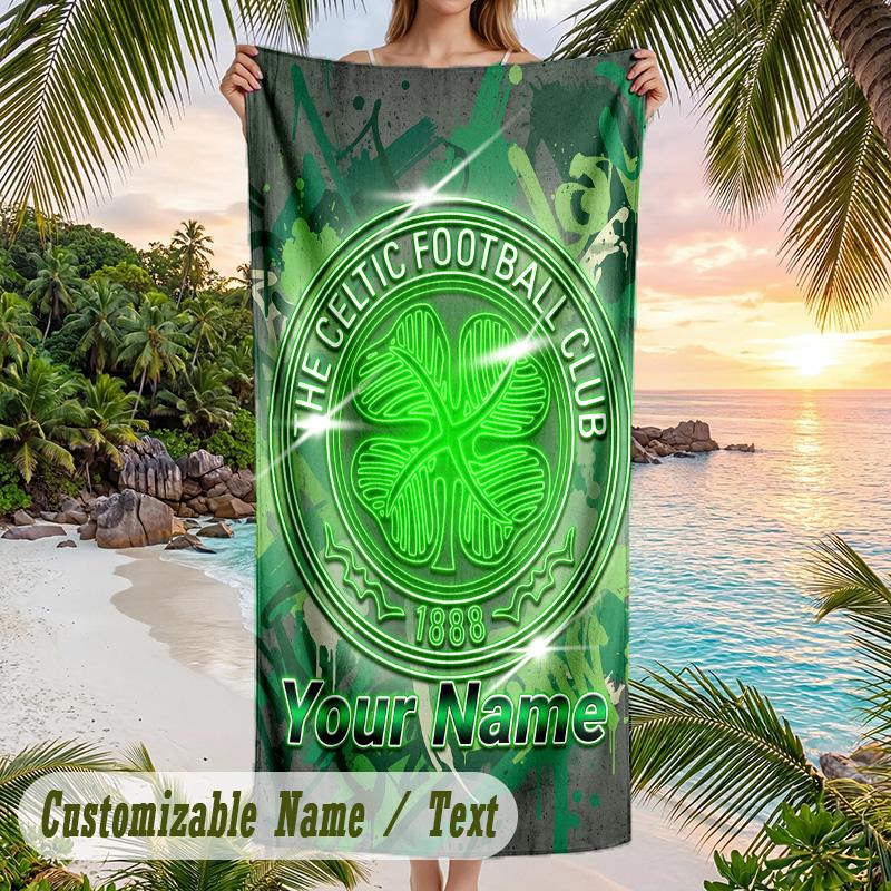 Beach Towel Celtic FC Print Custom Name Text Soft Towel for Swimming Pool