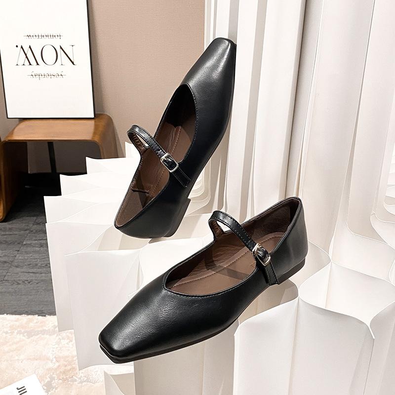 

Fashion Brief Solid Color quality leather flat shoes woman elegant work shoes mary janes pointy ankle strap women loafers big size 43 4.5