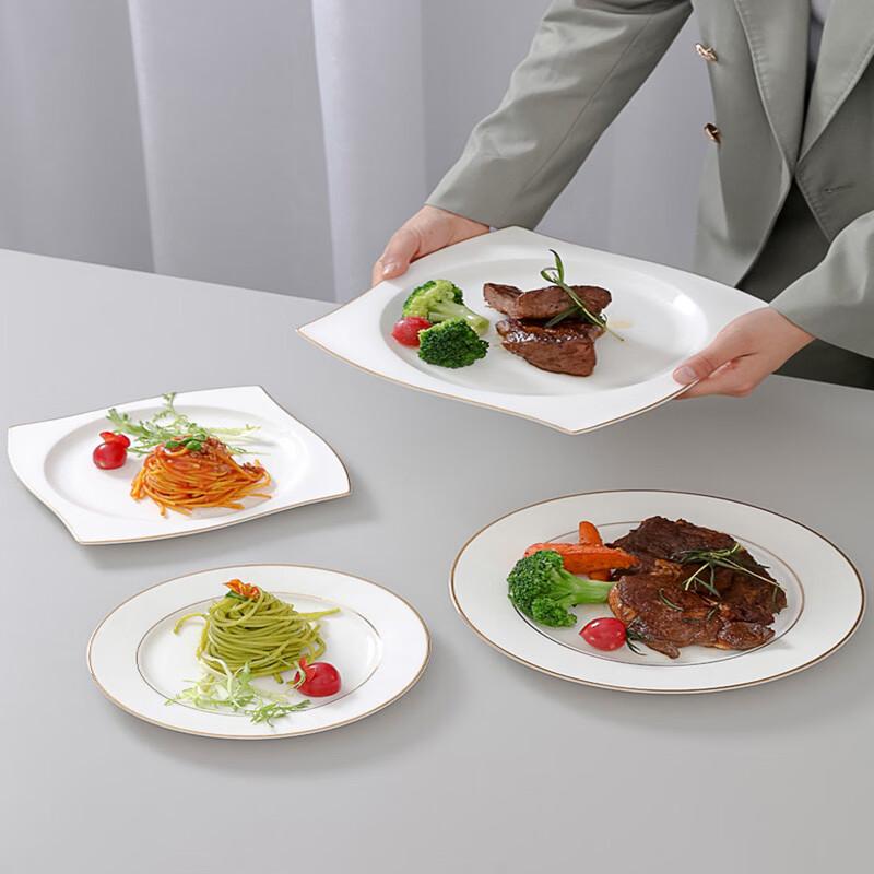 Ceramic Gold Rim Square Dinner Plates