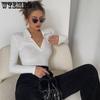 Damen V-Ausschnitt Langarm Skinny T-Shirts Damen Gestrickte Tops Herbst Winter Feste Beiläufige Dünne Damen Tees Streetwear