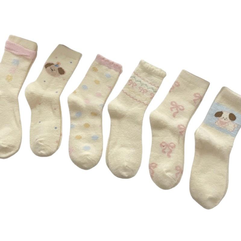 Australian Velvet Socks Female Cartoon Puppy Confinement Socks Thickened Warm Cute Home Floor Sleeping Socks