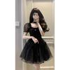 Hepburn Style French First Love High-end Temperament Waist Dress Women's Bubble Sleeve Mesh Stitching Fluffy Princess Skirt