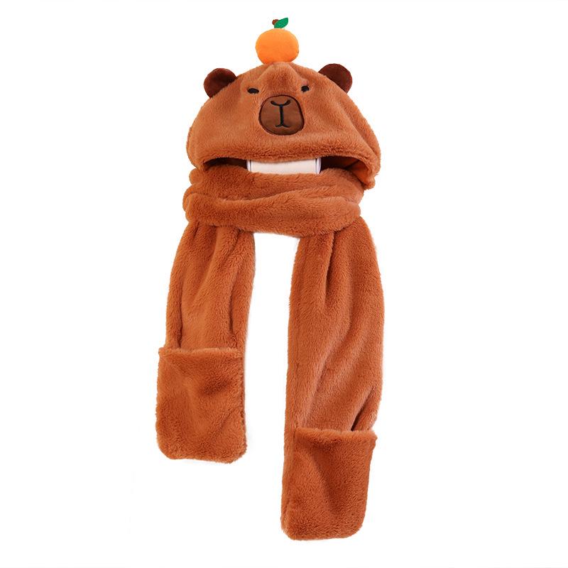 Adorable Capybara Plush Hat, Scarf & Gloves Set - Winter Cartoon Ear Protection