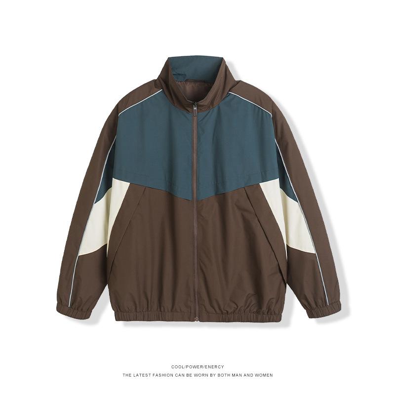 

Trendy Brand American Retro Contrasting Color Stitching Stand-up Collar Jacket for Men and Women Autumn New Loose Trendy Couple Casual Jacket 3XL