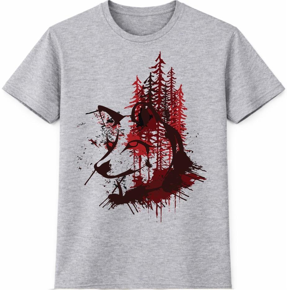Wolf T-Shirt Forest Wildlife Pine Trees Silhouette Graphic Tee