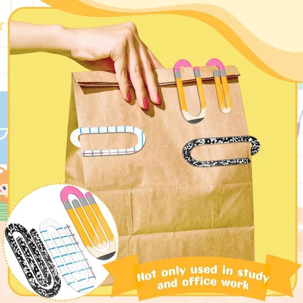 4pcs Classroom Theme Paperclip Bookmark Acrylic Notebooks Paper Clips Note Decor
