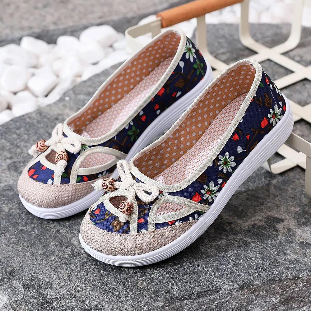 Fashion Ladies Shoes Kawaii Flat With Bow Cute Canvas Women Footwear Slip On Luxury Offer Daily Routine Autumn Korean High Quality 39 A