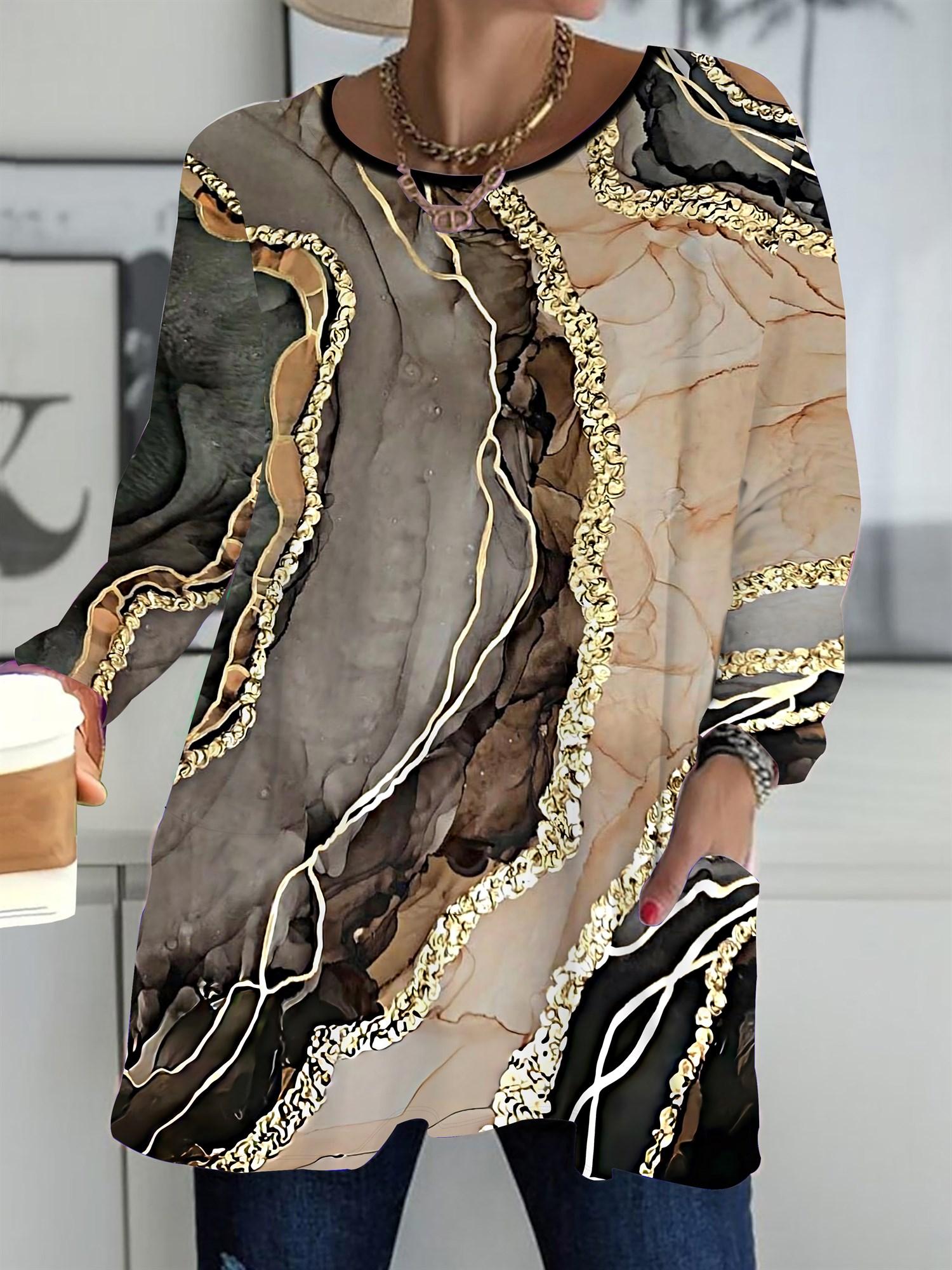 

2025 Осень Зима Новые Женские Топы Большого Размера, Модные Футболки с 3D-принтом в Ретро-стиле, с Круглым Вырезом и Длинным Рукавом 6XL серый