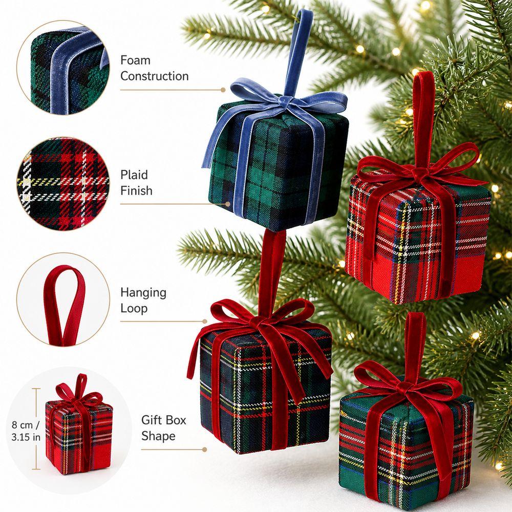 Plaid Pattern Christmas Tree Ornament Hanging Hanging Christmas Ornament Holiday Scene Decor