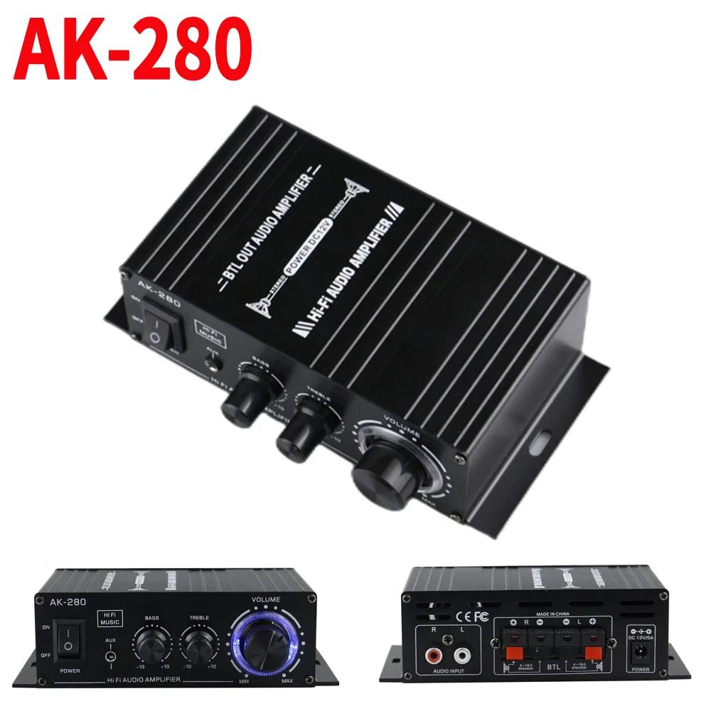 AK-280 Digital Amplifier 12V 40W+40W HIFI Digital Stereo Audio Amplifier 2 Channel Home Theater Support Treble Bass AUX Input