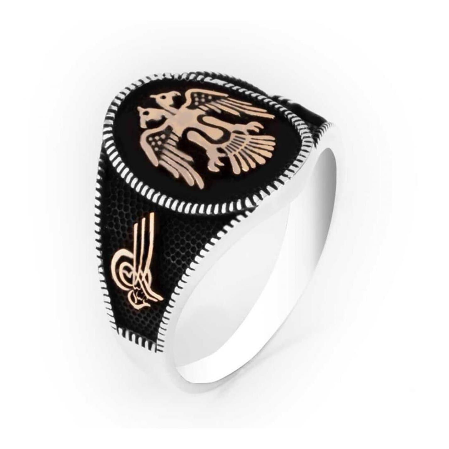 

Ellipse Double Headed Eagle Black Silver Ring