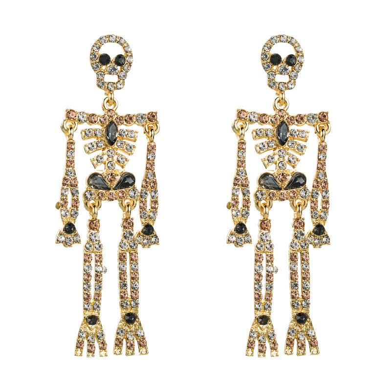 Women's Skeleton Alloy Rhinestone Drop Earrings Personality Long Exaggerated Earrings