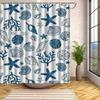 Mediterranean Coastal Shower Curtain With Hooks - Machine Washable Polyester Bathroom Decor, Artistic Starfish & Seashell Design