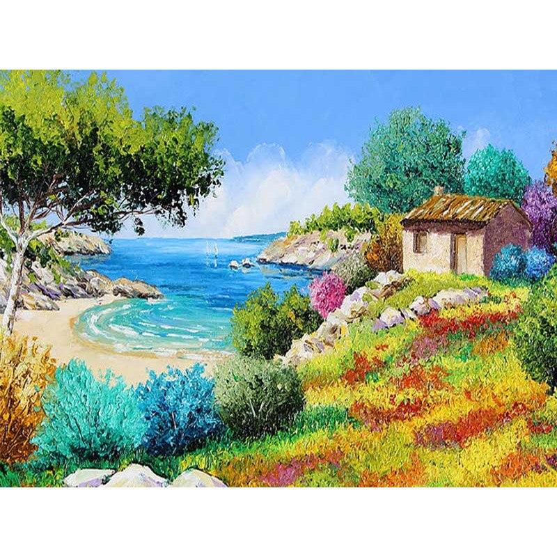 New 5D DIY Diamond Painting Sea View Town Diamond Embroidery Scenery Cross Stitch Full Round Drill Home Decor Manual Gift