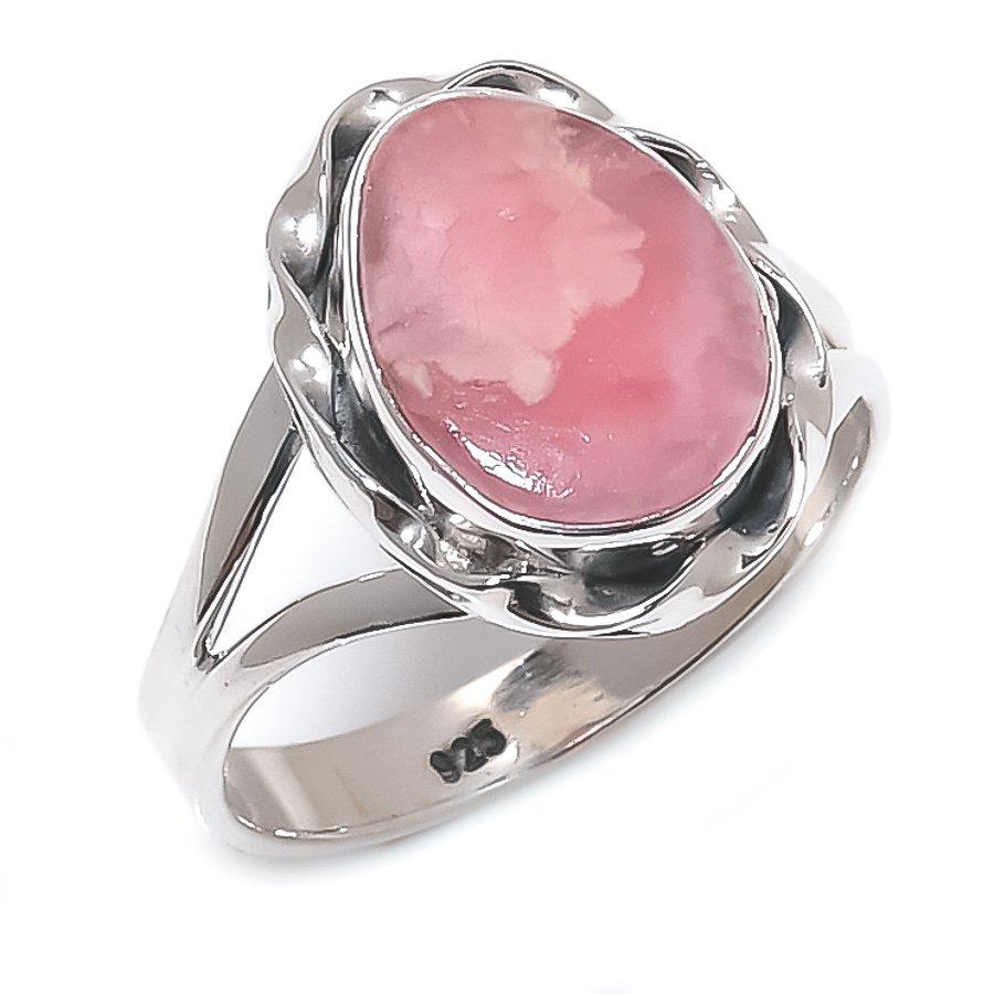 Natural Rhodochrosite Gemstone Handmade 925 Solid Silver Jewelry Ring S.8 n1G69