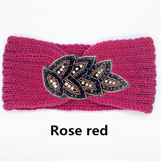 Women Rinestone Winter Headband Warmer Ear Knitted Wool Head Bands Turban Head Wrap Girl Bead Hairband Headwear Hair Accessories