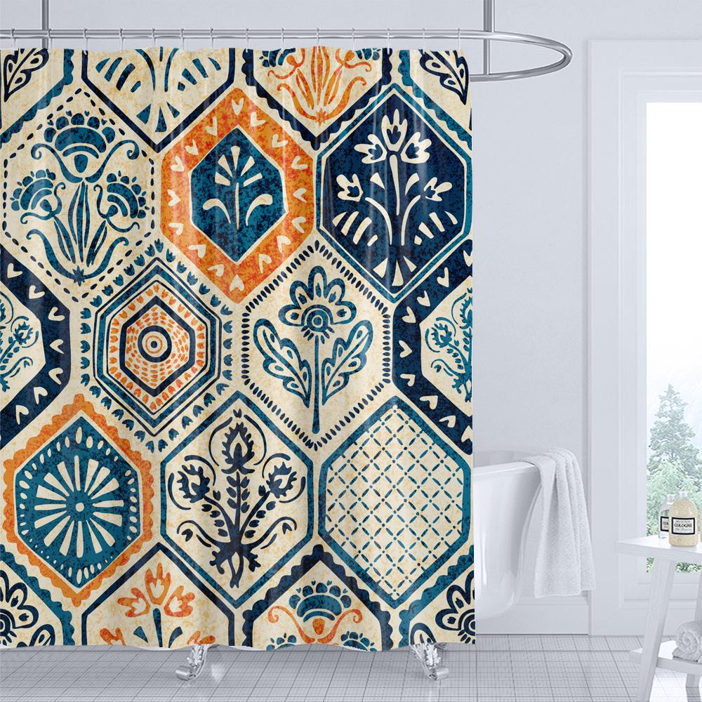 Bohemian Style Shower Curtain Printed Modern Nordic Mandala Flowers Polyster Bathroom Curtain with Hooks Home Decor Curtain
