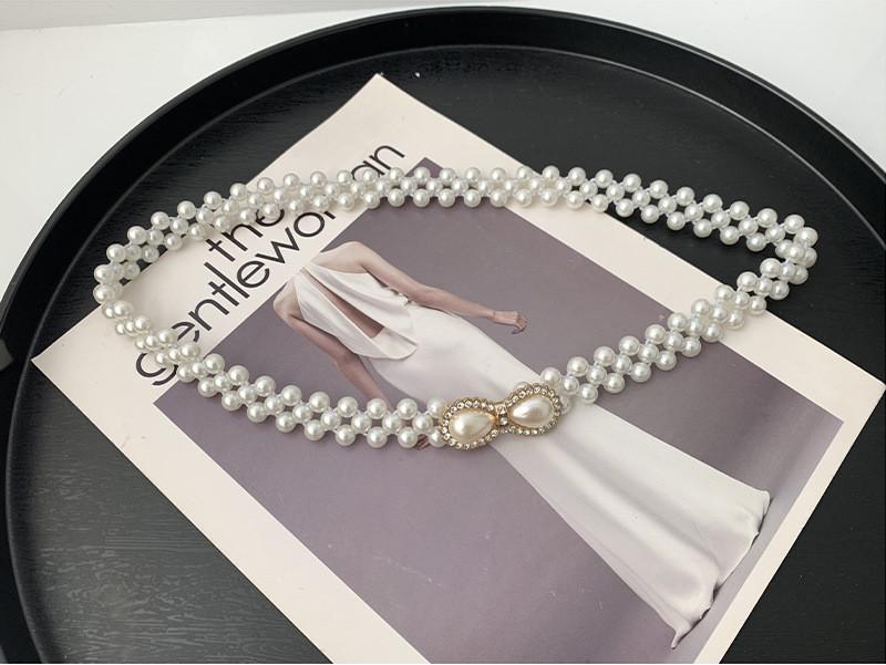 Elegant Pearl And Rhinestone Embedded Waist Belt For Women's Dresses And Outfits