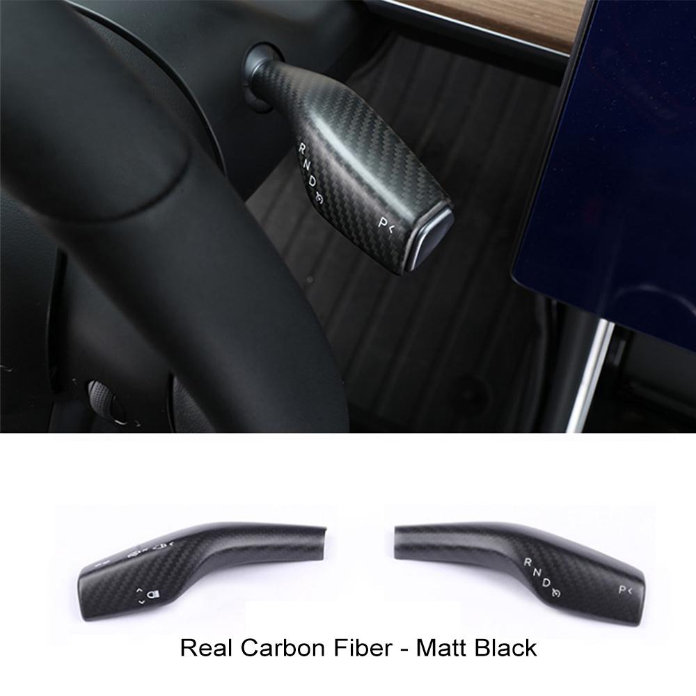 Car Gear Lever Paddle Wiper Gear Stickers For Tesla Model 3 2016- Model Y - Real Carbon Fiber Interior Accessories
