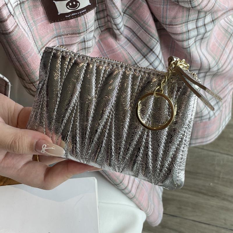 Embroidered Cowhide Leather Coin Purse & Card Holder with Zipper – Women's Key & Lipstick Storage Handbag.