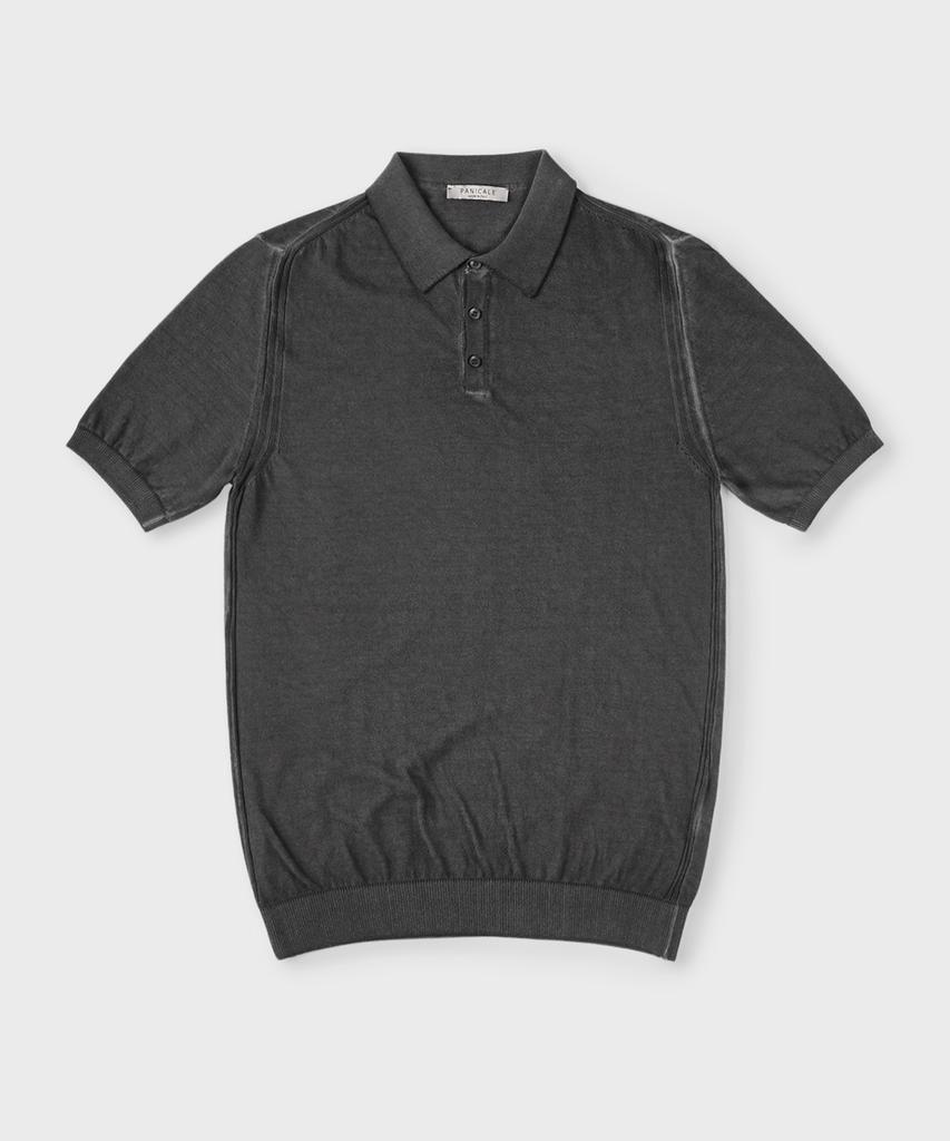 PANICALE Charcoal Garment-Dyed Polo Knit