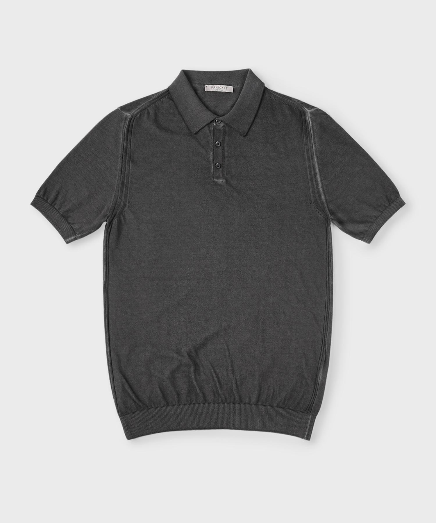 Panicalle Charcoal Garment-Dyed Polo Knit Charcoal/S