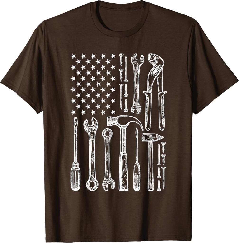 Tools American Flag Graphic Tee Men Mechanic Craftsman Vintage Cotton T-Shirt