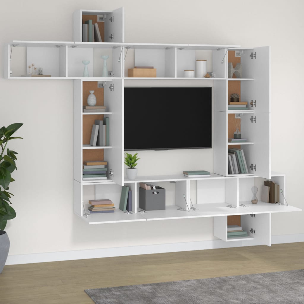 9 piece TV cabinet set white particleboard