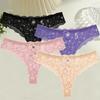 FINETOO 4Pcs Women Lace Floral Underwear Sexy Hollow Out Thongs Breathable Low Waist Panties Girls Invisible Stretchy Lingerie