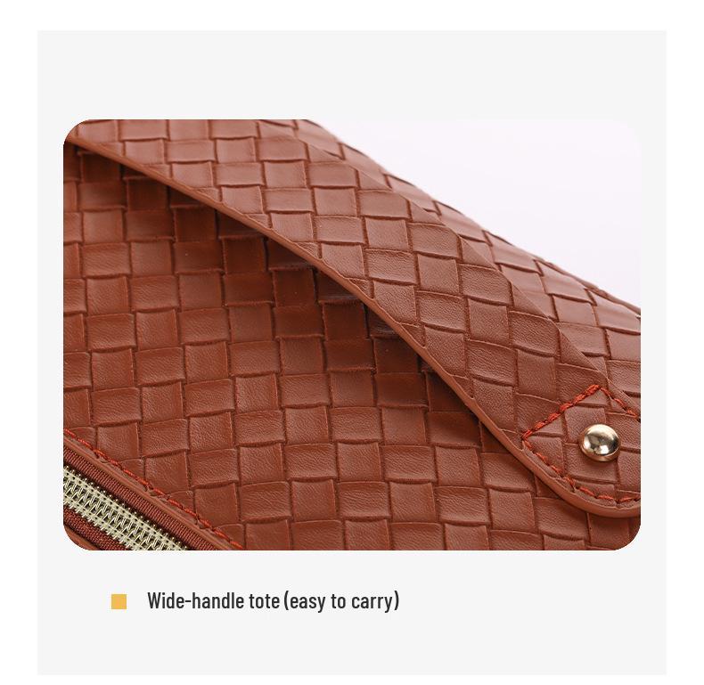 Reise-Make-up- und Toilettenartikeltasche mit gewebter Lederstruktur - Tragbar, Großes Fassungsvermögen, Hochwertiger Organizer