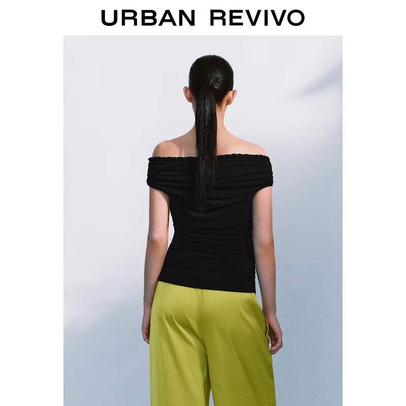 UR Women's Elegant Off-Shoulder Ruched Cropped T-Shirt