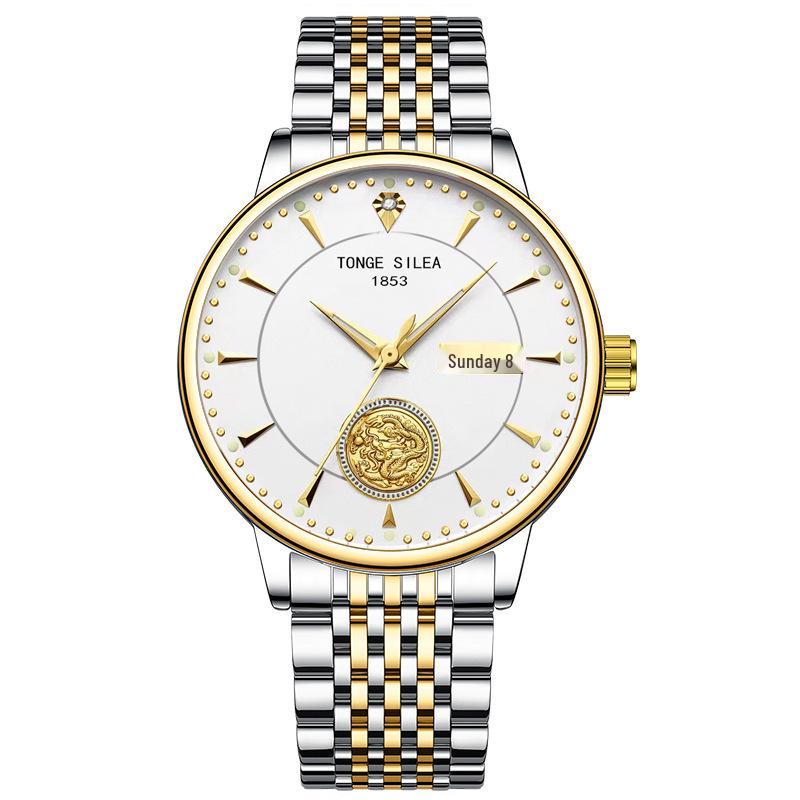 Pánské automatické mechanické hodinky Jinlong s průhledným dýnkem a motýlkovou sponou