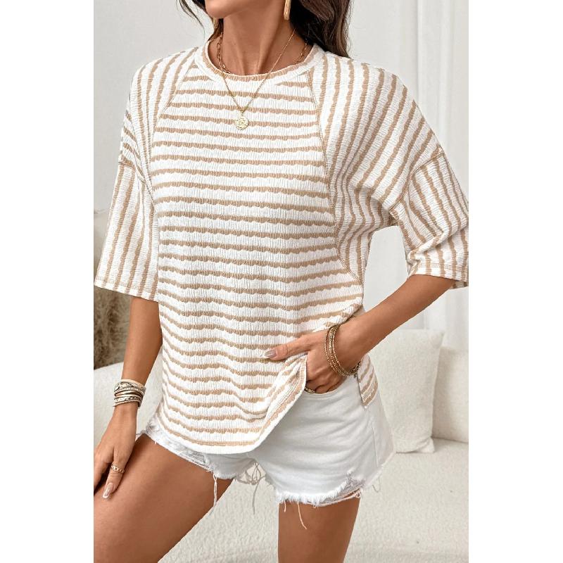2026 Summer New TK Women's Round Neck Pullover Simple Versatile Striped Short Sleeve T-Shirt