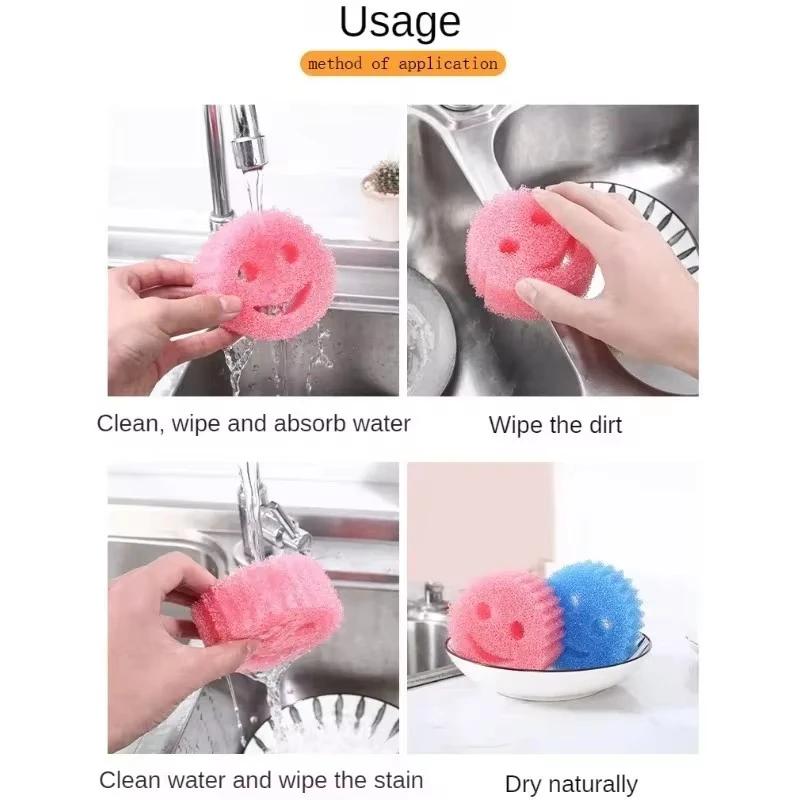Sponge Kitchen Smiling Sponge Dishwashing Sponge Cloth Strong Scouring Pad Household Kitchen Bathroom Cleaning Wipe Spongesclean