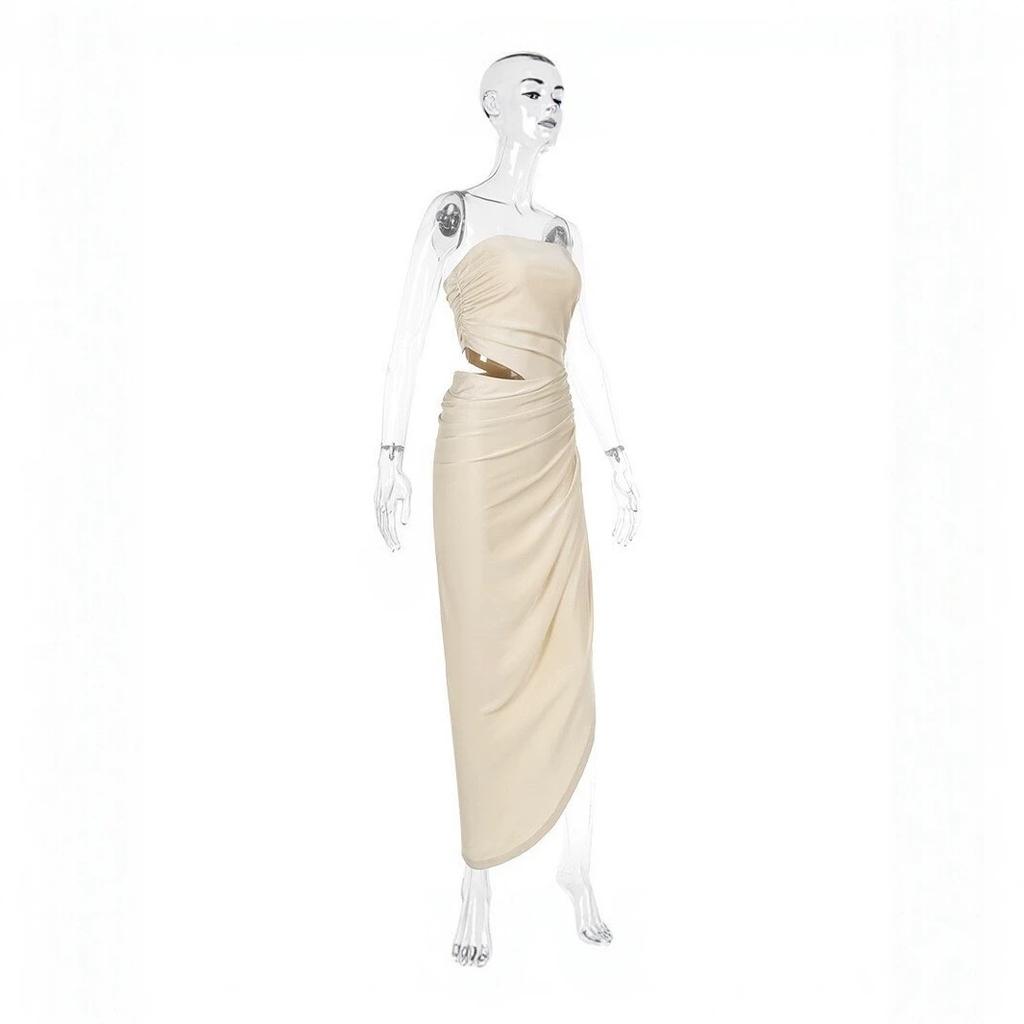 2026 summer new European and American style tube top hollow pleated long dress slim temperament sexy evening dress dress