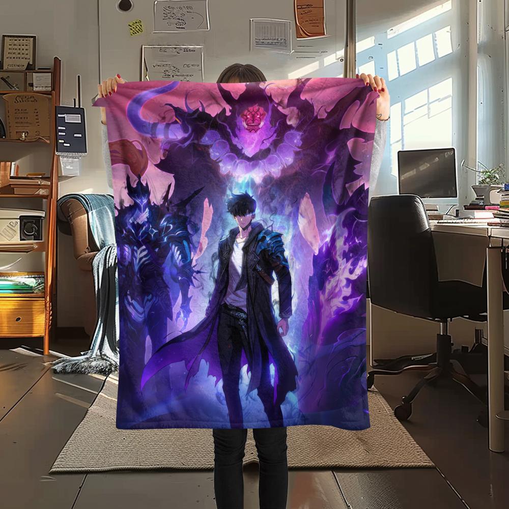 1PC Solo Leveling Print Flannel Blanket, High quality Comfortable for All Seasons, Home Decor, Warmth and Comfort, Perfect for Christmas Gifts170