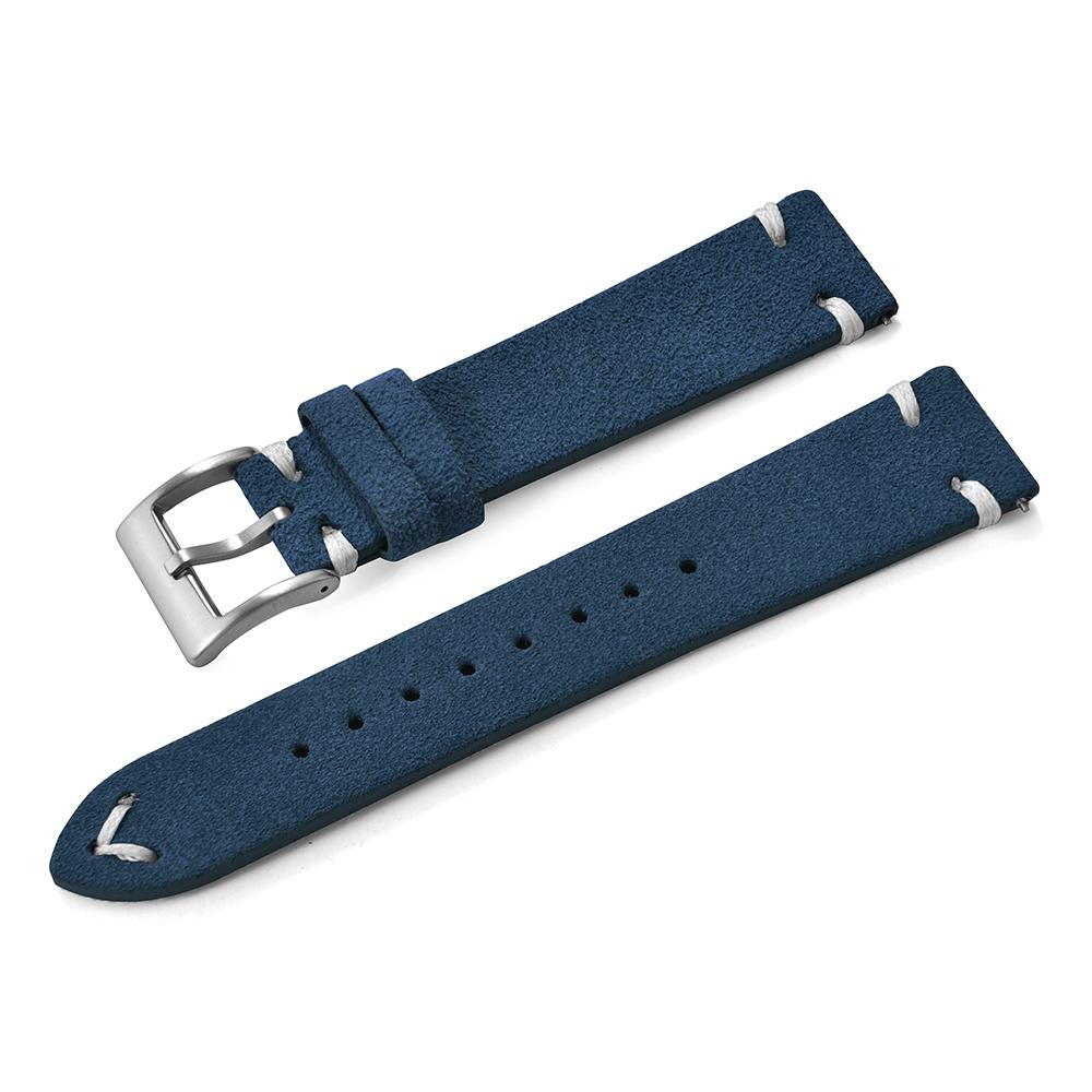 Vintage Suede Leather Watch Strap 20mm 22mm Contrast Stitching Quick Release Soft Snug Fit Replacement Strap