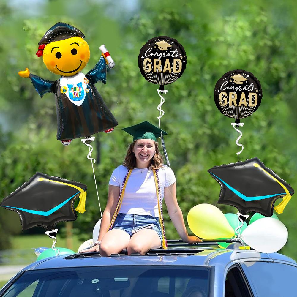 5-Pack Graduation Season Balloon Set, Aluminum Foil Balloons, Phd Graduation Cap Balloons, Graduation Ceremony Party Decoration Balloons