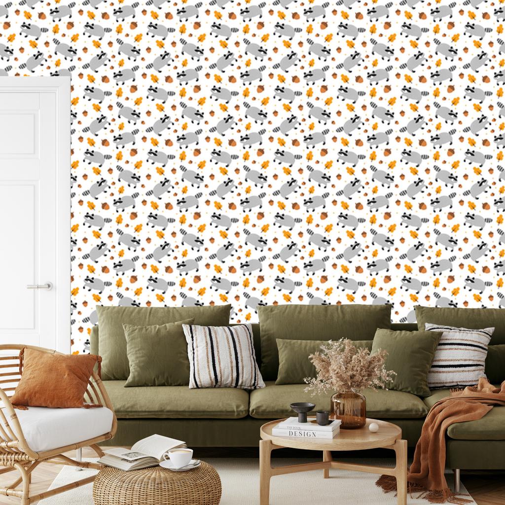 Fox Wallpaper in white, light gray and cream for the living room and bedroom 50x1000