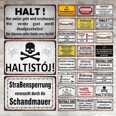 Germania HALT STÓJ Achtung Cartello Metallico Segnali di Pericolo Tedeschi Cartelli Area Pericolosa Placca Vintage Targa Decorazione Murale