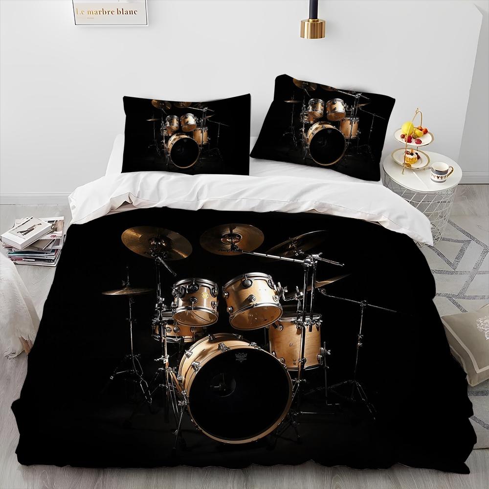 3D Drum Kit Music Instruments Comforter Bedding Set,Duvet Cover Bed Set Quilt Cover Pillowcase,King Queen Size Bedding Set Gift