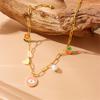 Cartoon Cute Painted Oil Drop Heart Flower Pearl Pendant Chain Titanium Steel Necklace