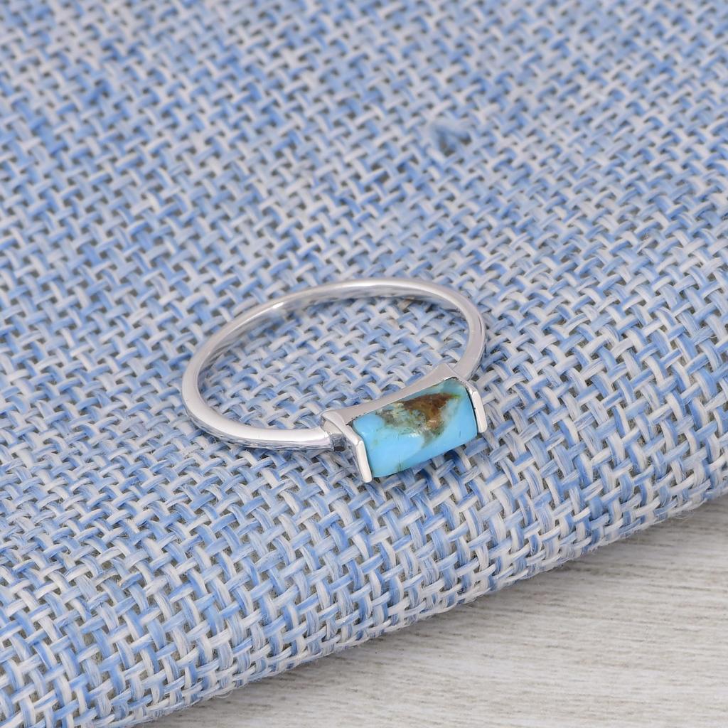 Natural Turquoise Bar Ring 925 Sterling Silver, Minimalist Turquoise Ring, Dainty Stacking Ring, Handmade Jewelry Gift.