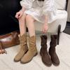 Comemore Suede Western Stacked Boots Women Chunky Heeled Mid-calf Boots Women Spring Autumn Shoes Solid Retro Botas