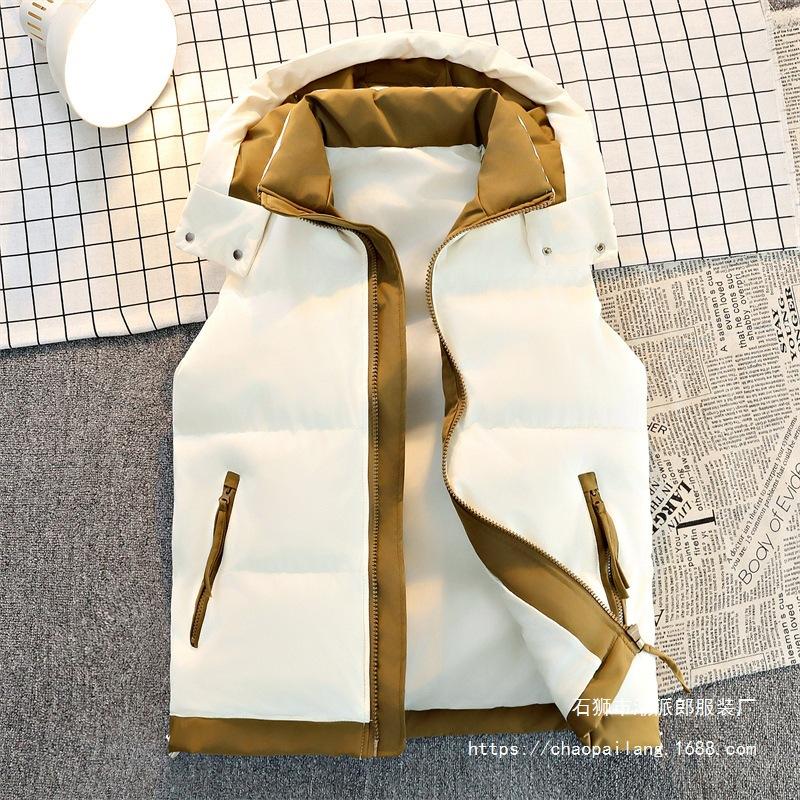 Autumn and winter cotton vest men's Korean version trendy hooded vest thickened warm teen coat men